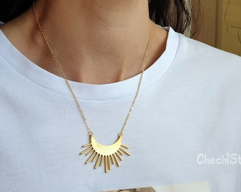 Gold Sun Necklace, Silver Statement Necklace, Sunburst Layering Necklace