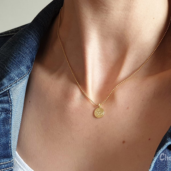 Gold Om Necklace, Delicate Gold Necklace,  Om Charm Necklace, Layering Necklace