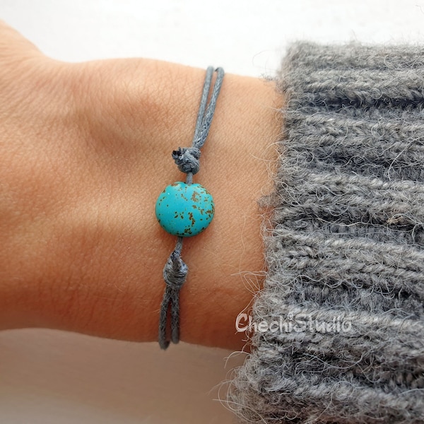 Turquoise Bracelet, Adjustable Cord Bracelet, December Birthstone Bracelet, Gemstone Bracelet, Chakra Bracelet, Gift For Women