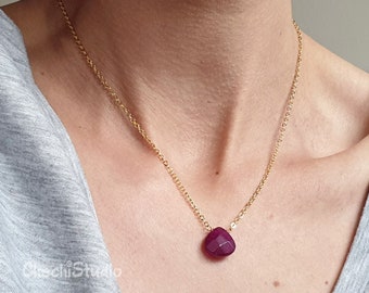 Garnet Red Teardrop Necklace, Gold Plated January Birthstone Pendant