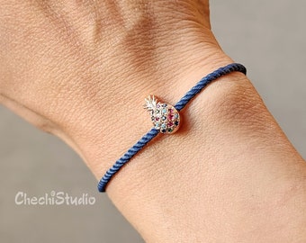 Adjustable Cord Bracelet with Rose Gold Plated Pave Pineapple Charm, Gift for Her