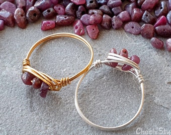 Ruby Ring, Wire Wrap Crystal Ring, Raw Gemstone Ring, July Birthstone Ring, Dainty Wire Ring