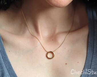 Vergoldete Hoop Halskette, Minimalistischer geometrischer Schmuck