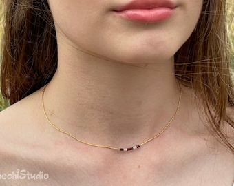 Dainty Gold Choker Necklace, Miyuki Beaded Gold Necklace, Minimalist Gold Necklace, Delicate Gold Necklace, Tiny Beaded Layering Necklace