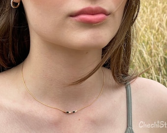 Miyuki Beaded Gold Necklace, Dainty Gold Necklace, Minimalist Gold Choker Necklace, Delicate Gold Necklace, Tiny Beaded Layering Necklace