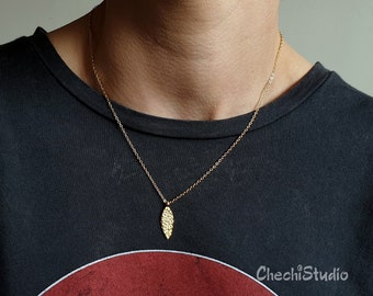 Collana con ciondolo foglia delicata, collana foglia d'oro, collana a catena d'oro, collana naturale semplice, collana per donne, regalo per lei