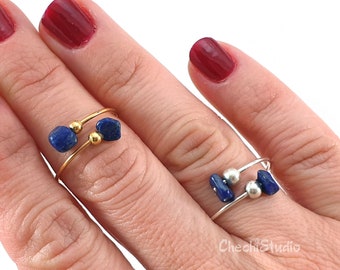 Lapis Lazuli Ring, Dainty Wire Ring, September Birthstone, Healing Crystal Ring, Gold Stacking Rings, Chakra Ring, Silver Gemstone Ring