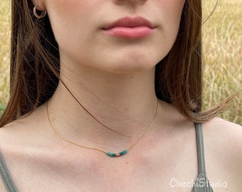 Dainty Gold Snake Chain Necklace, Miyuki Seed Bead Choker