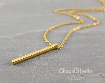 Collier de barre d'or, cadeau pour elle, collier d'or de superposition, collier minimaliste