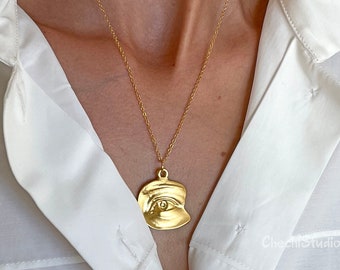 Collier oeil, collier plaqué or, amulette protectrice collier talisman, cadeau pour femme