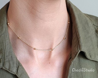 Gold Satellite Chain Choker Necklace, Layering Jewelry