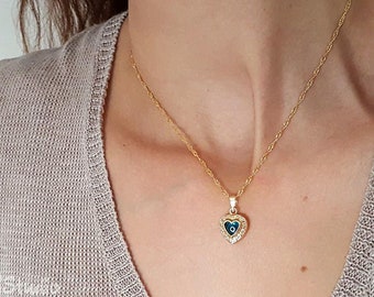 Blue Evil Eye Heart Necklace, 22K Gold Twisted Chain