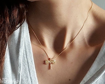 Collier libellule or, cadeau pour elle