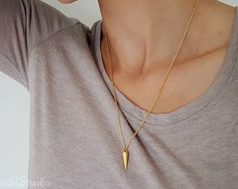 Gold Spike Pendant Necklace, Minimalist Jewelry