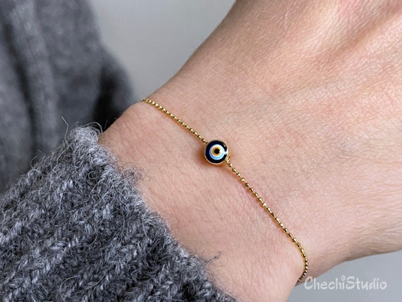 Evil Eye Bracelet – Adjustable with Silver and Translucent Blue Beads – A  Time for Karma