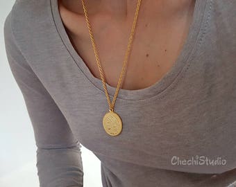Vergulde ketting met muntmedaillon, lange statement-sieraden
