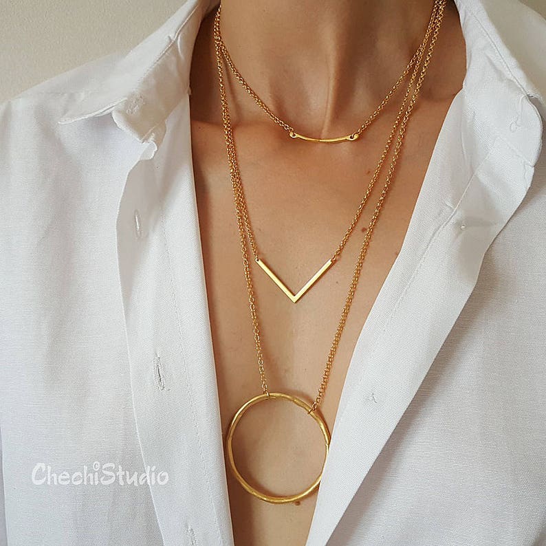 Layered Necklace Set Gold Silver Layered Necklace For Women Charm Gift Layering