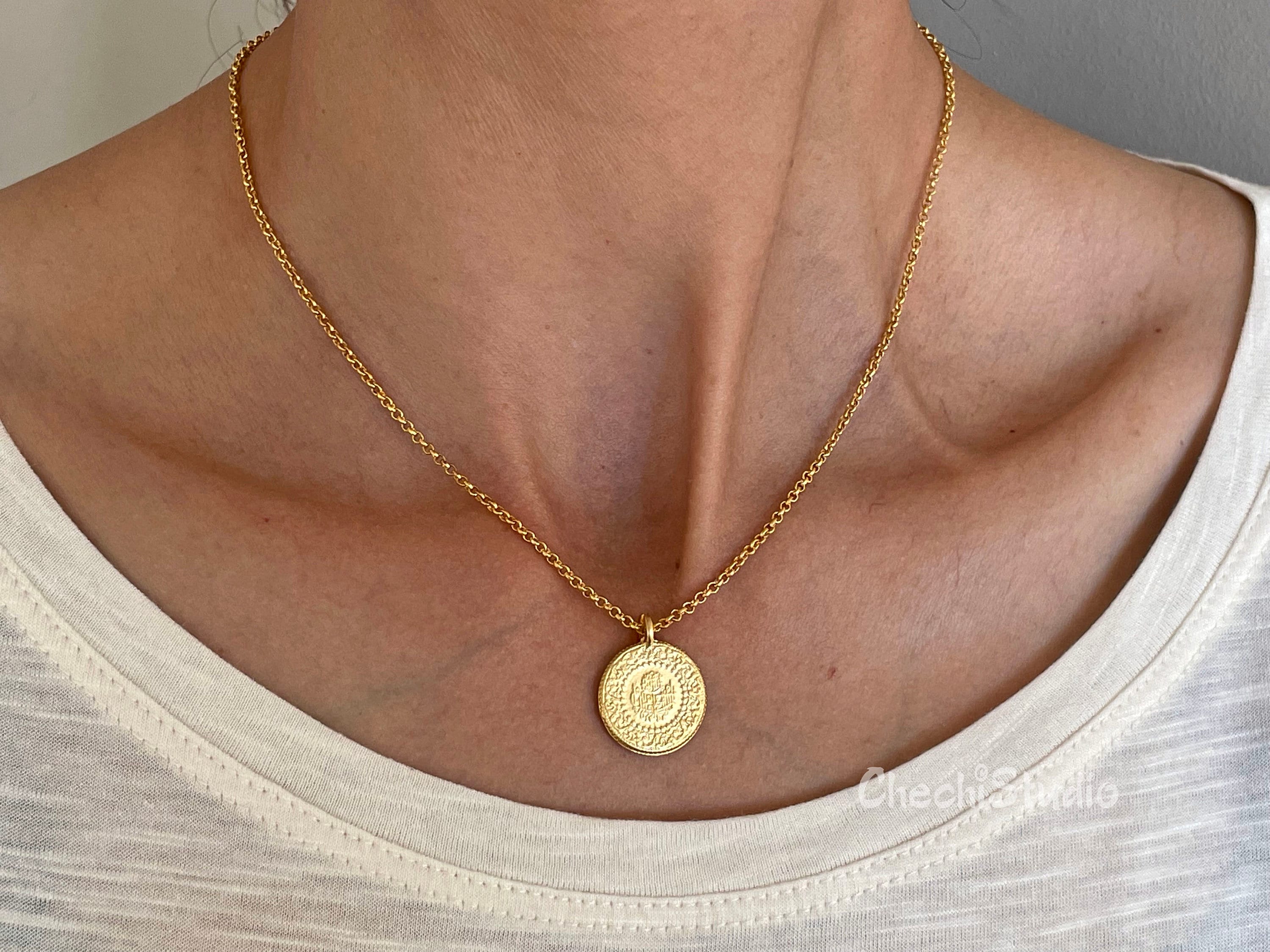Große Gold Münze Halskette, Silber Medaillon Halskette, Zierliche Gold  Halskette, Silber Ottoman Münze Halskette, Gold Halskette - .de