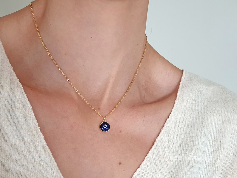 Blue Evil Eye Necklace, Gold Necklace, Turkish Evil Eye Necklace, Evil Eye Jewelry, Gold Chain, Dainty Necklace, Gift for Her, Blue Evil Eye 