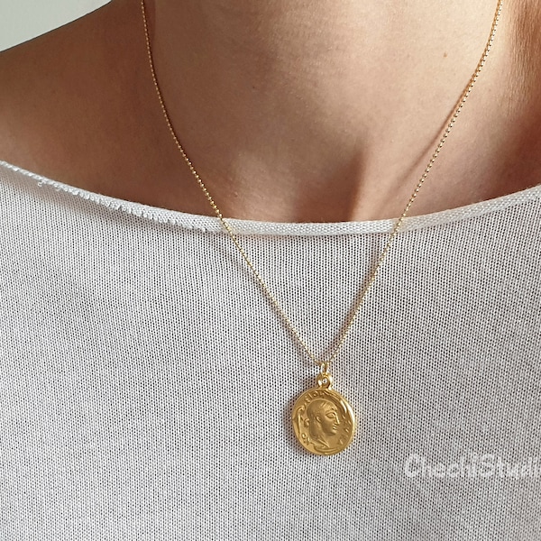 Greek Coin Necklace, Gold Medallion Necklace, Dainty Gold Coin Necklace, Gift For Her, Gold Roman Coin Necklace, Gold Layering Necklace