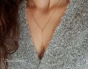 Long Lariat Necklace, Gold Lariat Necklace, Gift for Her, Y Necklace, Gold Star Necklace, Mothers Day Gift, Dainty Gold Necklace