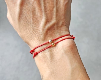 Red String Bracelet, Gold Bead Bracelet, Red Kabbalah Bracelet, Red Cord Stacking Bracelet, Red Good Luck Bracelet, Silver Bead Bracelet