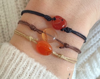 Valentines Day Red Orange Crystal Jewelry Carnelian Gemstone and 18k Gold Beaded Bracelet Gifts for Him and Her Crystal Energy Healing