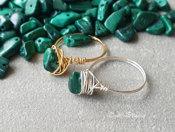 Malachite Ring April Birthstone Wire Wrap Ring Malachite