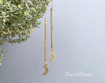 Pendientes de luna creciente de latón, pendientes colgantes, regalo para ella, pendientes colgantes de latón