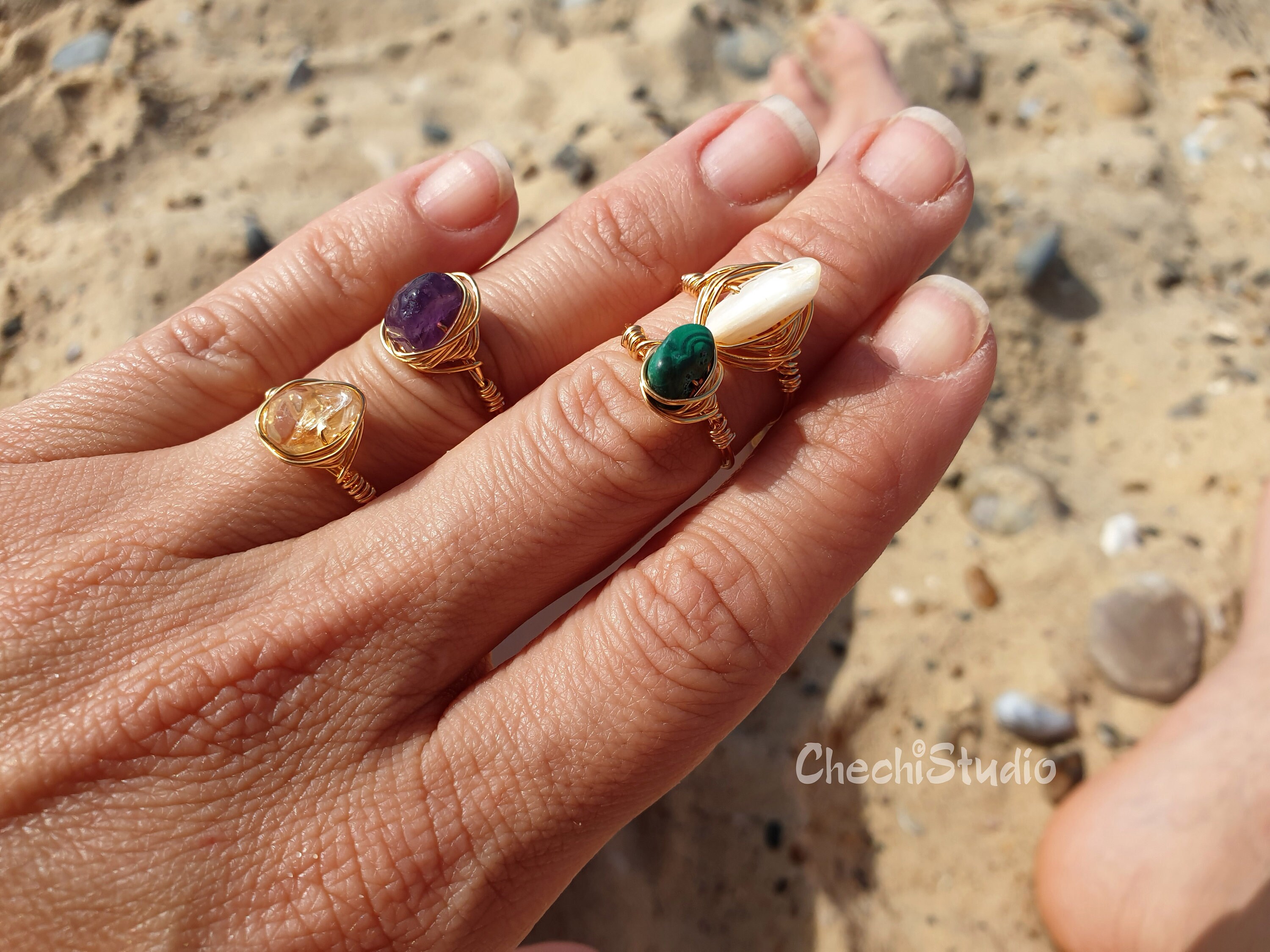 Anello In Pietra Naturale Amazzonite Per Donna - Design Vintage Con Perline E Filo Metallico - Gioiello Regalo San Patrizio, Compleanno, Ideale Per Moglie - 3