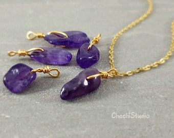 Raw Amethyst Necklace, February Birthstone, Gold Plated Chain