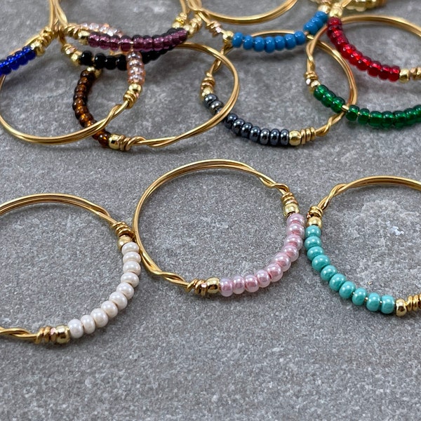 Beaded Rings, Gold Wire Rings, Dainty Wire Wrapped Rings, Silver Wire Rings