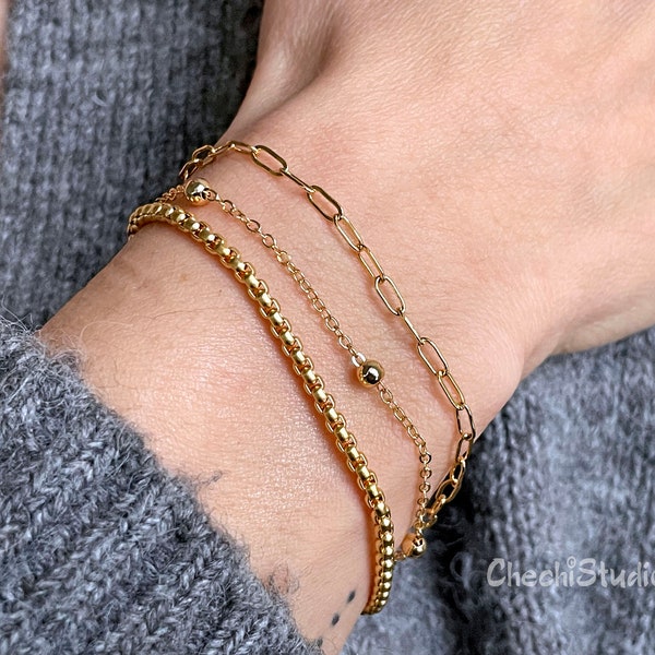 Gold Plated Chain Bracelet, Gold Stacking Bracelet, Gift for Her, Layering Bracelet, Gift For Her