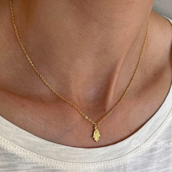 Dainty Gold Hamsa Necklace, Delicate Silver Hamsa Necklace, Gold/Silver Chain Necklace, Layering Necklace, Everyday Necklace, Hamsa Jewelry