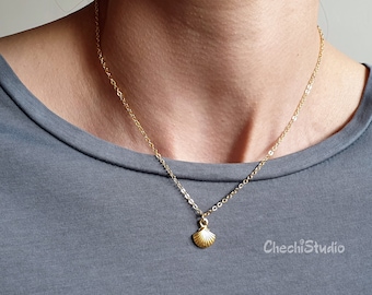 Gold Shell Necklace, Dainty Gold Seashell Necklace