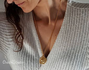 Gouden ketting met Griekse muntmedaillon, 22K vergulde ketting