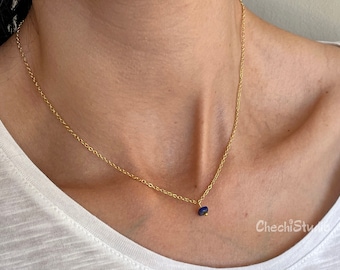 Lapis Lazuli Necklace, September Birthstone, Raw Gemstone Chakra Necklace, Gift for Her, Layering Gold/Silver Necklace, Healing Crystal