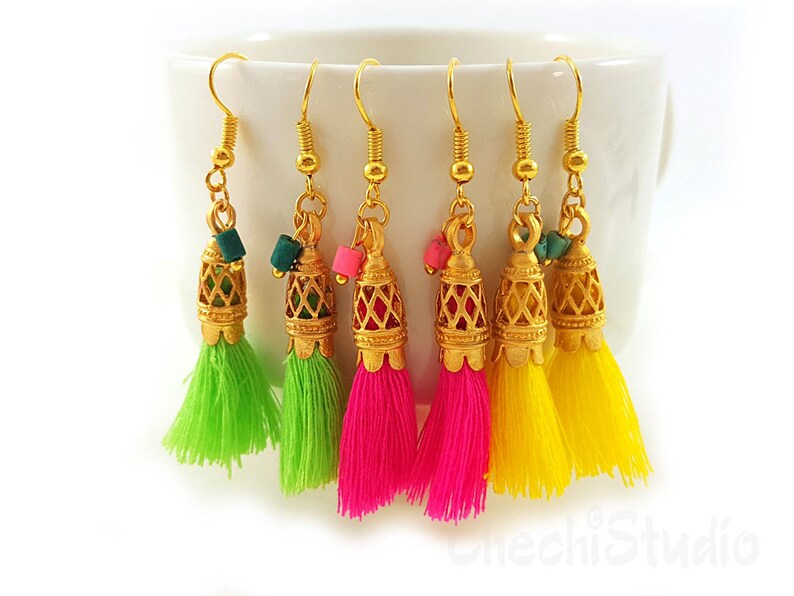 Boho Earrings Tassel Jewelry Bridesmaid Gift Gold Tassel Earrings Mini Tassel Earrings Tassel Jewelry Tassel Earrings Fringe Earrings