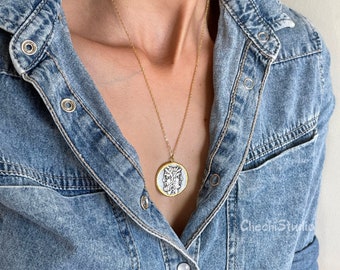 Greek God Zeus Coin Necklace, Ancient Greek Coin Necklace, Double Sided Greek Zeus Hera Medallion Necklace, Silver Coin Necklace