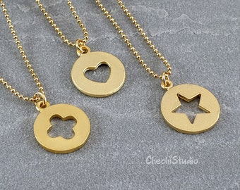 Gold Clover Leaf Necklace, Dainty Gold Heart Necklace, Gold Star Necklace Necklace, Layering Gold Necklace, Gift For Her