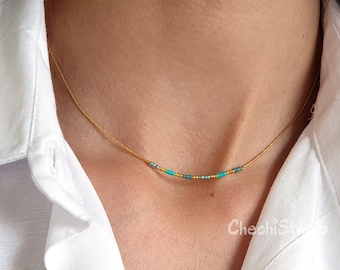 Gold Miyuki Beaded Choker Necklace, Dainty Layering Necklace