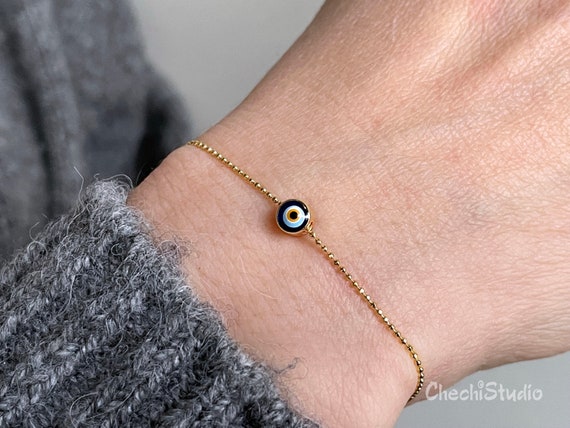 Clover Evil Eye Bracelet with Rose Gold Pearls