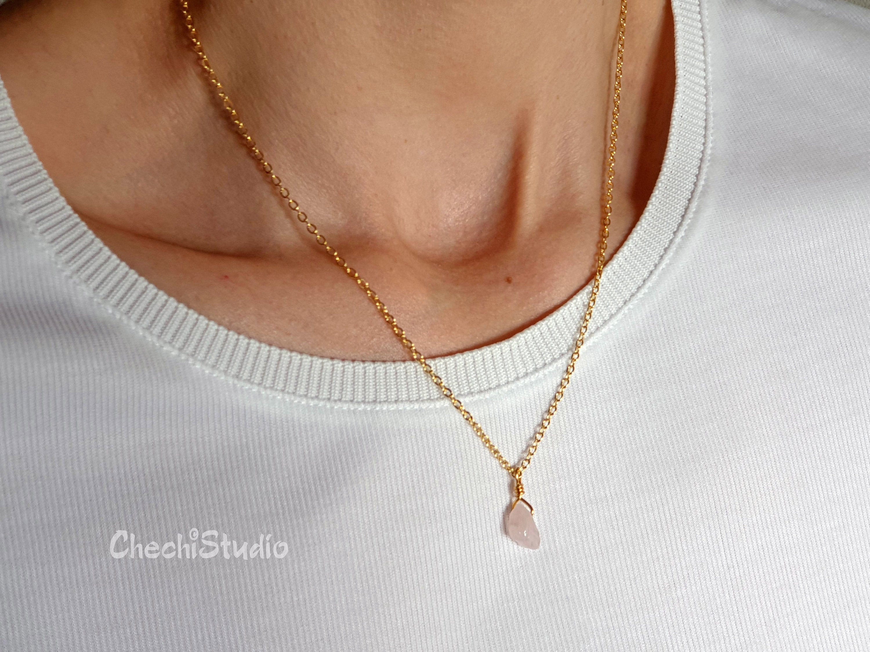 Rose Quartz Necklace Wire Wrap Necklace Healing Crystal