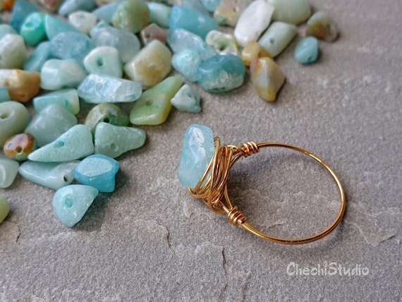 Amazonite Ring Healing Crystal Silver Gemstone Ring Wire Etsy