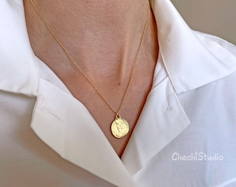 Gold Medallion Necklace, Dainty Gold Necklace, Delicate Gold Silver Necklace, Greek Coin Necklace, Gold Coin Necklace, Layering Necklace