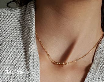 Dainty Gold Bead Bar Necklace, 22K Plated Layering Necklace
