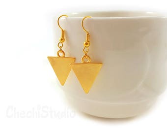 Gold Triangle Earrings, Gold Dangle Earrings, Gift for Her, Gold Drop Earrings, Geometric Jewelry, Simple Minimalist Earrings