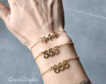 Dainty Gold Angel Number Bracelet, Layering Bracelet