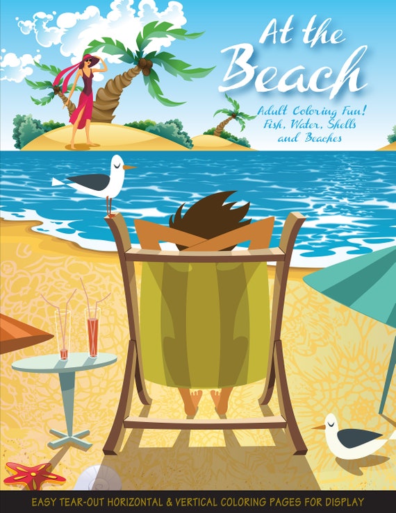 At The Beach Travel Through Coloring Relax Have Fun And Etsy