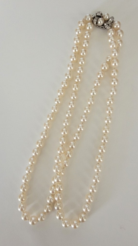 14K White Gold Akoya Pearl Diamond Double Strand … - image 6